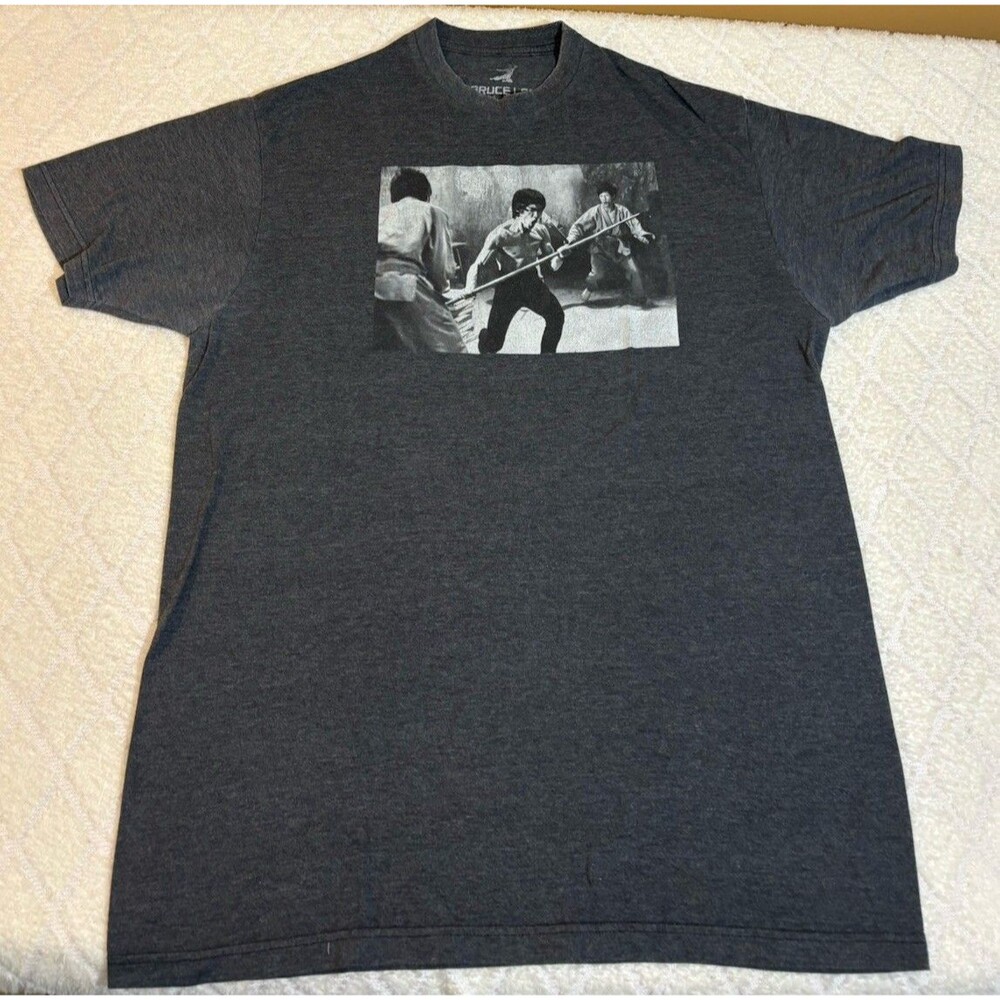 Bruce Lee Classic Fighting Scene Kung Fu Movie Gray Shirt Size XL